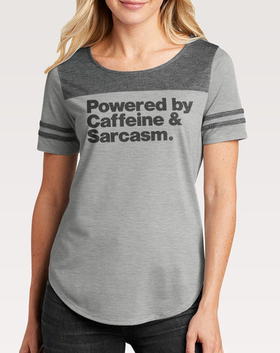 Women's Powered By Caffeine & Sarcasm T-Shirt - Hello Floyd Gifts & Decor