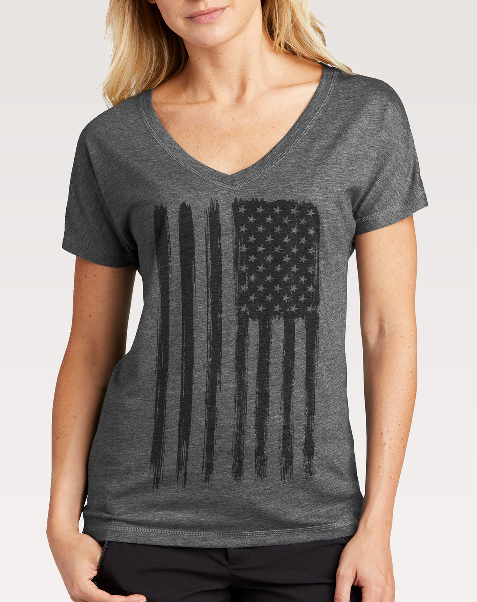 Grey American Flag Shirt Women's Nine Line Apparel American