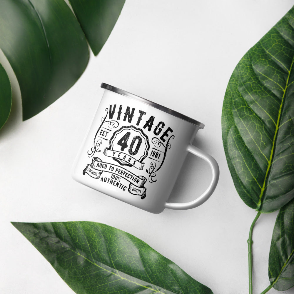 40th birthday coffee mugs 40th Birthday Enamelware Coffee Mug | Whiskey Label