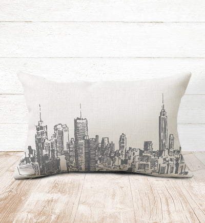new york city skyline throw pillow sketch 