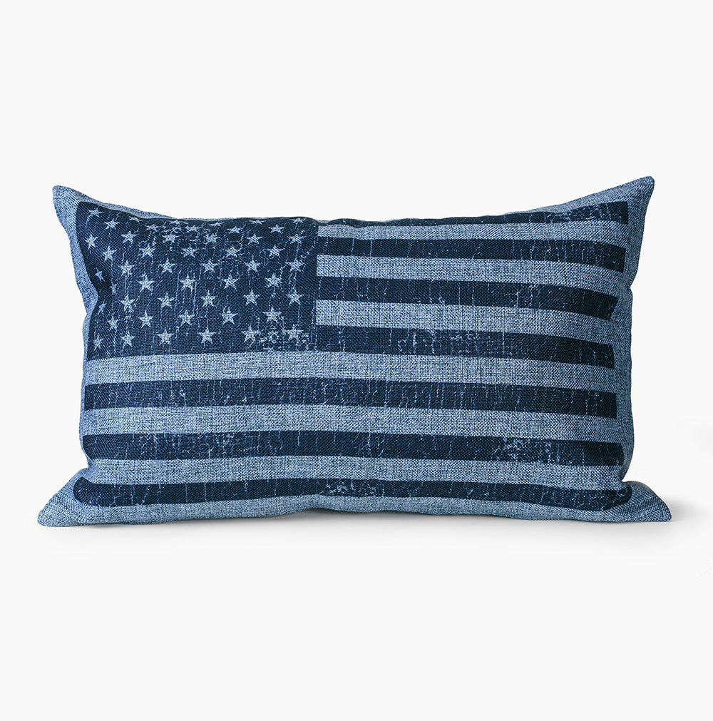 Vintage Navy American Flag Lumbar Pillow