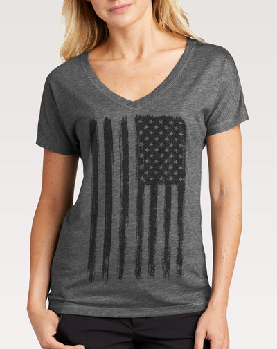 Women's Distressed American Flag V-Neck Shirt - Hello Floyd Gifts & Decor