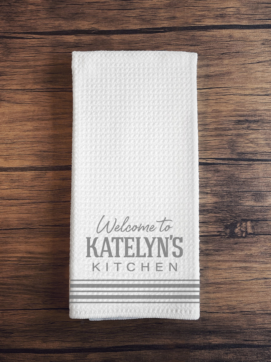 Personalized Kitchen Waffle Weave Microfiber Towels // Custom Kitchen Towel  Gift